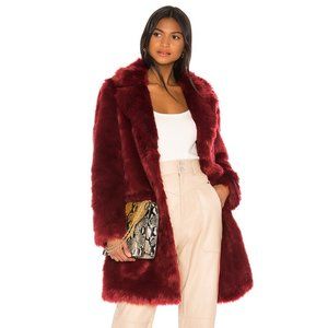 NWT REVOLVE Song of Style Maverick Coat Fuzzy Cranberry Red Size S